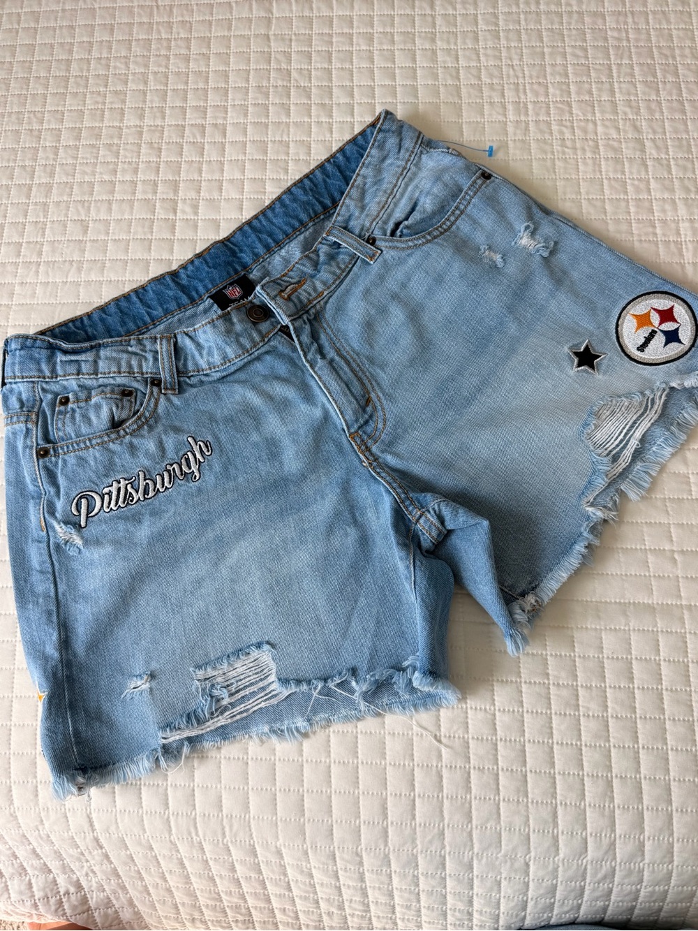 NFL team apparel Light Blue Distressed Denim Shorts y2k w2k